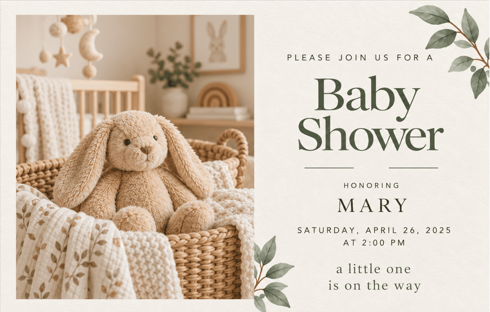 Baby shower postcard for Mary