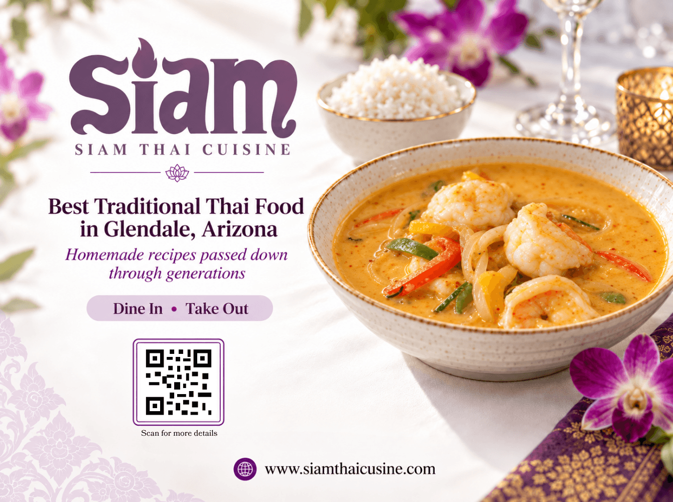 Restaurant postcard for Siam Thai Cuisine