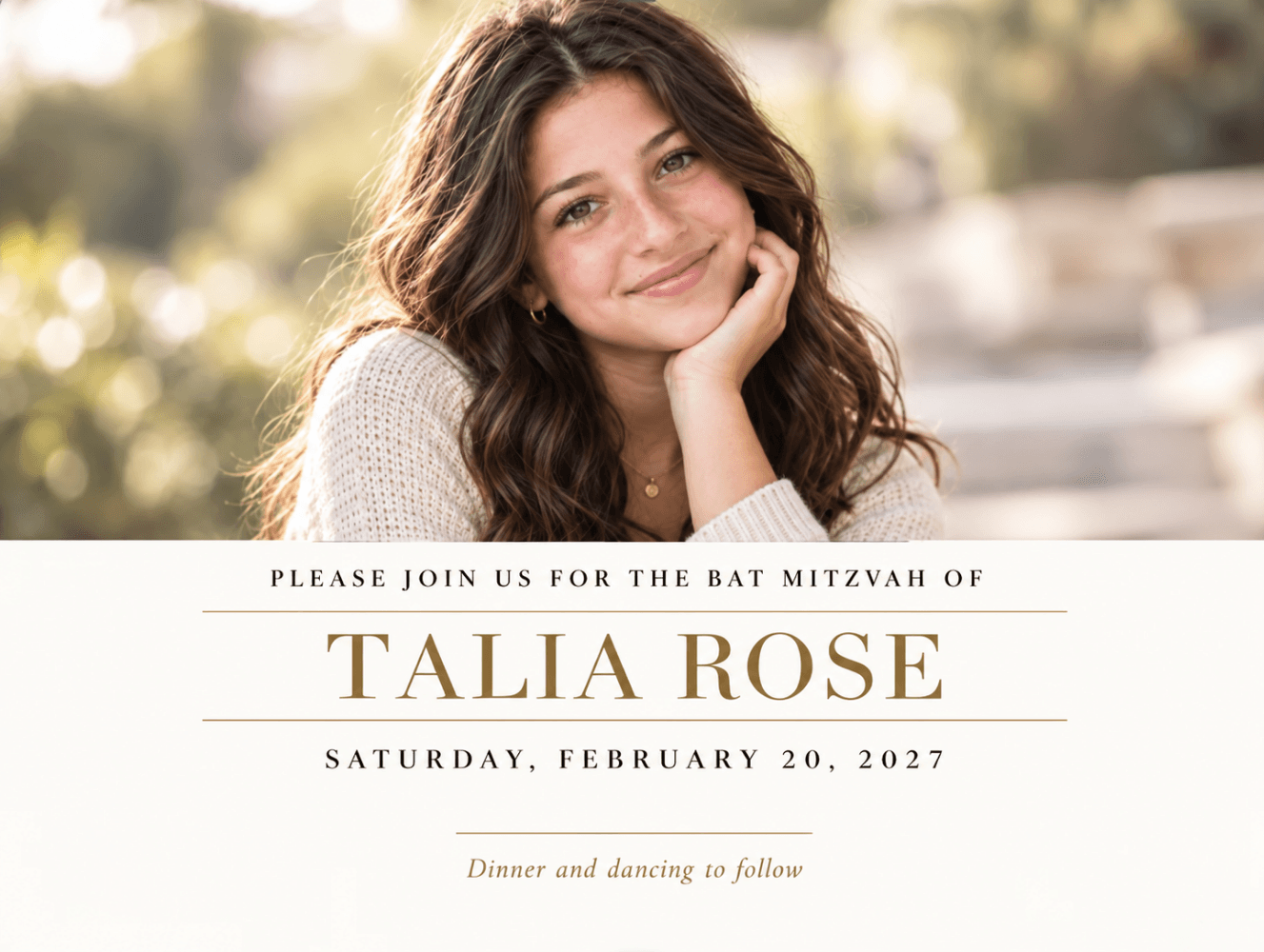 Bat mitzvah postcard for Talia Rose