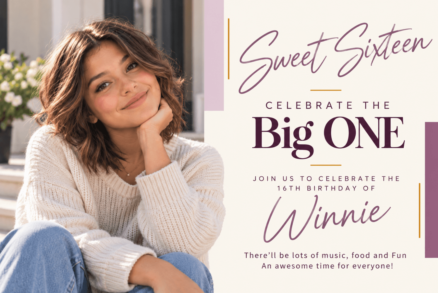 Sweet sixteen postcard for Winnie